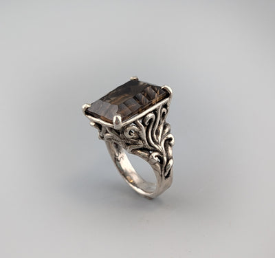 Fancy Cut Smoky Quartz Sterling Silver Ring