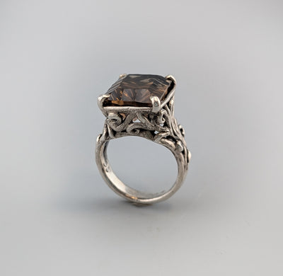 Fancy Cut Smoky Quartz Sterling Silver Ring