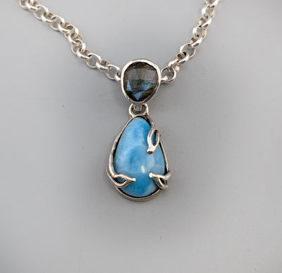 Small Larimar and Spectrolite Sterling Silver Pendant