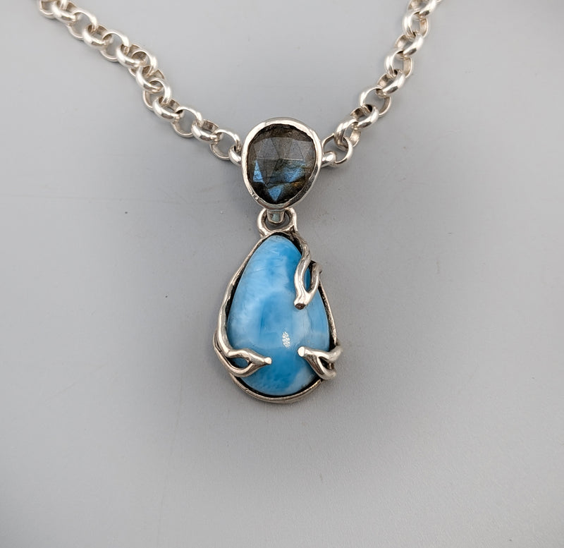 Small Larimar and Spectrolite Sterling Silver Pendant