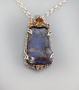 Yowah Boulder Opal Sterling Silver Pendant with Citrine and Spessartite Garnets