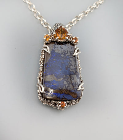 Yowah Boulder Opal Sterling Silver Pendant with Citrine and Spessartite Garnets