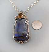 Yowah Boulder Opal Sterling Silver Pendant with Citrine and Spessartite Garnets