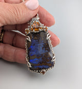 Yowah Boulder Opal Sterling Silver Pendant with Citrine and Spessartite Garnets