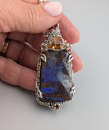 Yowah Boulder Opal Sterling Silver Pendant with Citrine and Spessartite Garnets