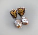 Keum Boo Earring Tops with Freshwater Pearl Drops