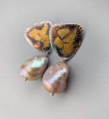 Keum Boo Earring Tops with Freshwater Pearl Drops