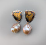 Keum Boo Earring Tops with Freshwater Pearl Drops