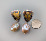 Keum Boo Earring Tops with Freshwater Pearl Drops
