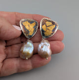 Keum Boo Earring Tops with Freshwater Pearl Drops