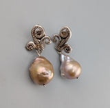 Large Freshwater Pearl Drop, Sterling Silver Earrings