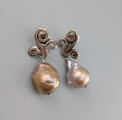 Large Freshwater Pearl Drop, Sterling Silver Earrings
