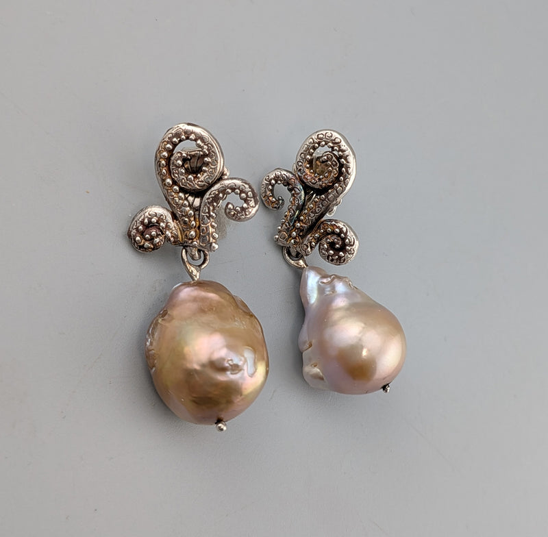 Large Freshwater Pearl Drop, Sterling Silver Earrings