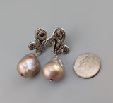 Large Freshwater Pearl Drop, Sterling Silver Earrings