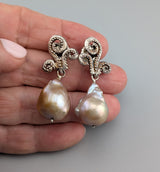 Large Freshwater Pearl Drop, Sterling Silver Earrings