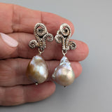 Large Freshwater Pearl Drop, Sterling Silver Earrings
