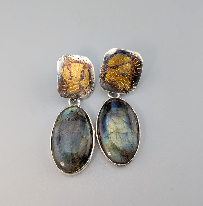 Keum Boo Earring Tops with Spectrolite Sterling Silver Detachable Drops