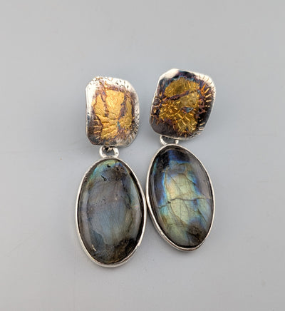 Keum Boo Earring Tops with Spectrolite Sterling Silver Detachable Drops