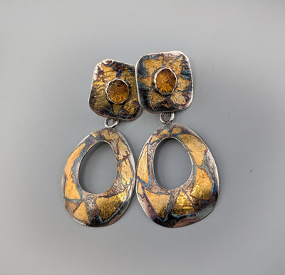 Carved Citrines in Keum Boo Tops with Keum Boo Detachable Hoops
