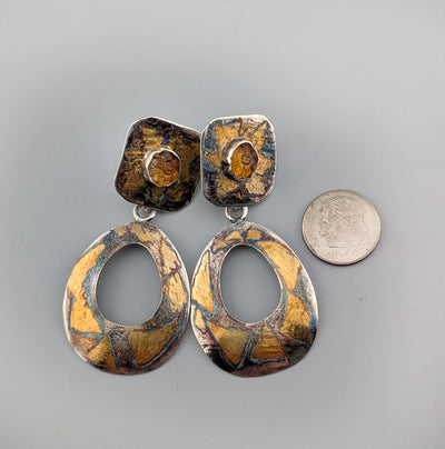 Carved Citrines in Keum Boo Tops with Keum Boo Detachable Hoops