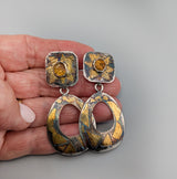 Carved Citrines in Keum Boo Tops with Keum Boo Detachable Hoops