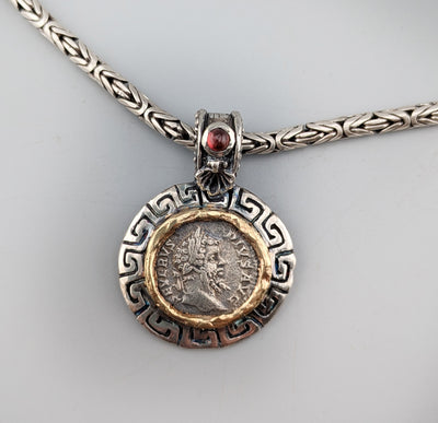 Septimius Severus, AR Denarius, Sterling Silver and 14kt Gold Pendant
