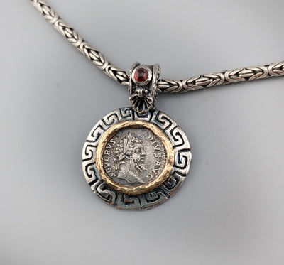 Septimius Severus, AR Denarius, Sterling Silver and 14kt Gold Pendant