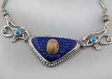 Ancient Scarab, Carved Lapis Wings, Sterling Silver Egyptian Necklace with Turquoise in Eyes of Horus Links