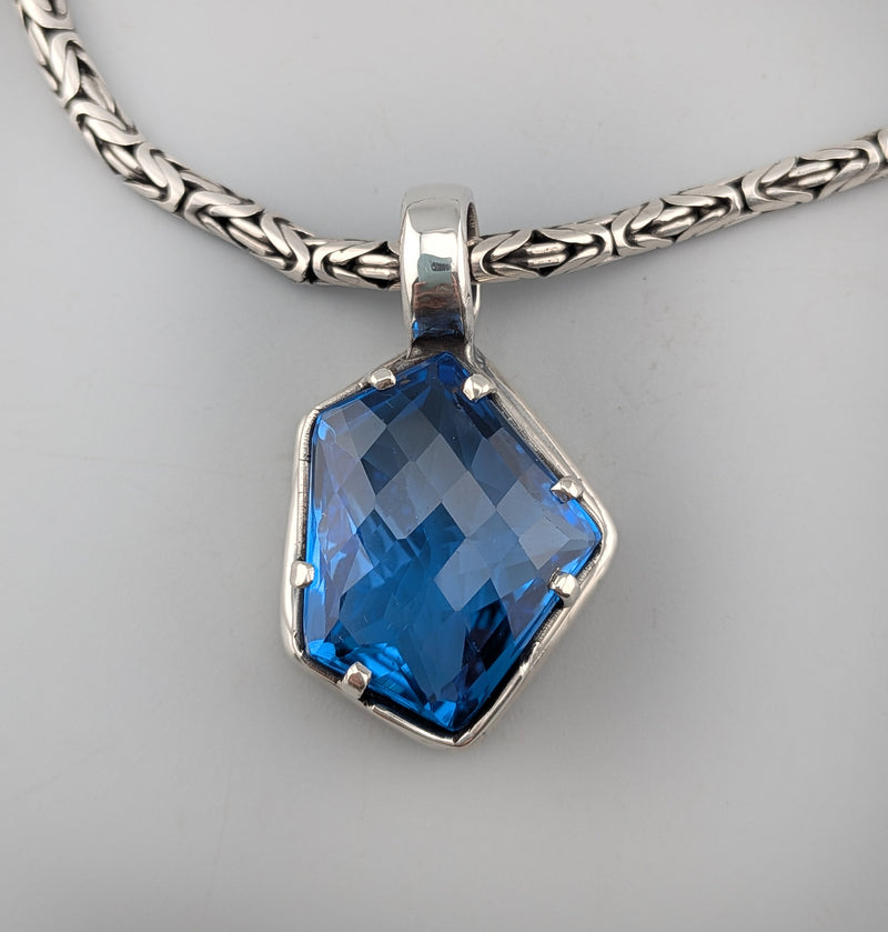 Large London Blue Topaz Sterling Silver Pendant