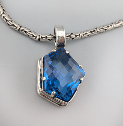 Large London Blue Topaz Sterling Silver Pendant