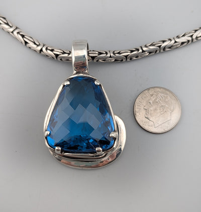 Large London Blue Topaz Sterling Silver Pendant