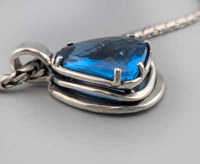 Large London Blue Topaz Sterling Silver Pendant