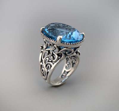 Large Swiss Blue Topaz Sterling Silver Ring