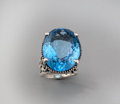 Large Swiss Blue Topaz Sterling Silver Ring