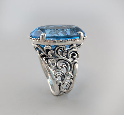 Large Swiss Blue Topaz Sterling Silver Ring