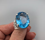 Large Swiss Blue Topaz Sterling Silver Ring