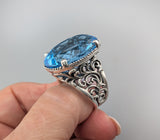 Large Swiss Blue Topaz Sterling Silver Ring