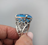 Large Swiss Blue Topaz Sterling Silver Ring
