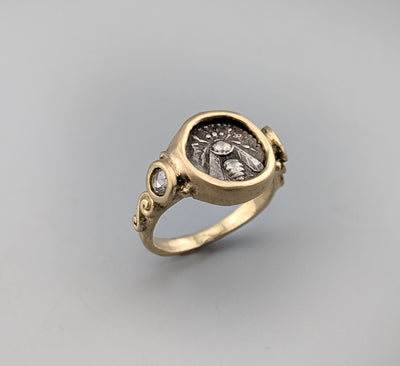 Bee, AR Diobol, 14kt Gold Ring with Rose Cut Diamonds
