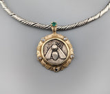 Ancient AR Tetradrachm, Ephesus Bee, 14kt Gold Pendant with Diamonds and Emerald