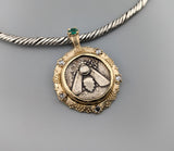 Ancient AR Tetradrachm, Ephesus Bee, 14kt Gold Pendant with Diamonds and Emerald