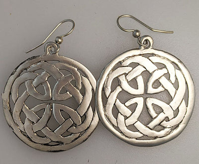 Book of Kells, Large Celtic Knotwork Sterling Silver Earrings with Rim
