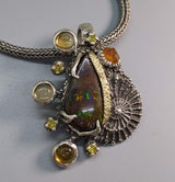 Yowah Opal Sterling Silver Pendant with 14kt Gold
