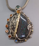 Yowah Opal Mokume Gane Sterling Silver Pendant with 14kt Gold