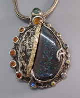 Yowah Opal Mokume Gane Sterling Silver Pendant with 14kt Gold