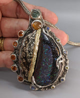 Yowah Opal Mokume Gane Sterling Silver Pendant with 14kt Gold