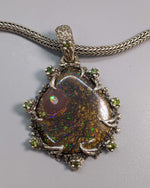 Yowah Opal Sterling Silver Pendant with Green Diamonds