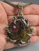 Yowah Opal Sterling Silver Pendant with Green Diamonds
