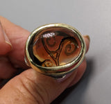Carved Smoky Quartz Sterling Silver Ring with 14kt Gold Bezel