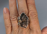 Sikhote Alin Meteorite Sterling Silver Ring with Yellow Diamonds
